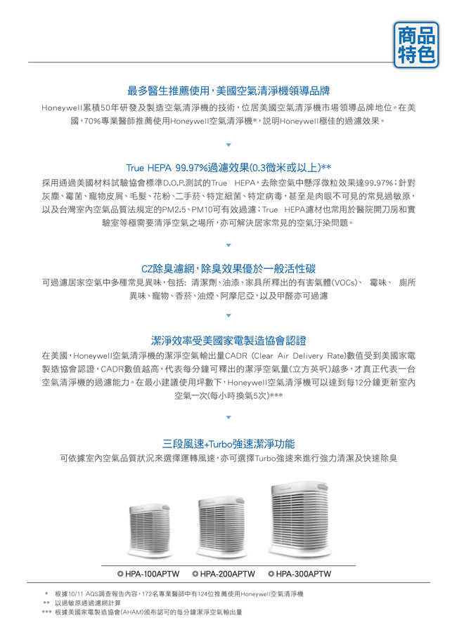 【Honeywell 授權店登錄馬達保固五年】HPA100 APTW 抗敏 清淨機 4-8坪 空氣清淨機