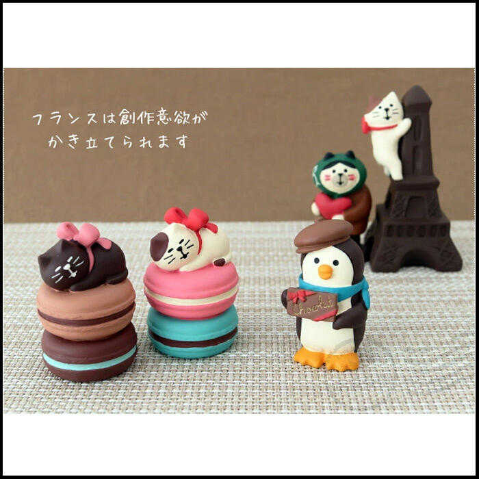 日本進口 DECOLE concombre 正版 Bonjour 法式巧克力系列 / 馬卡龍白貓 (ZCB-90307)