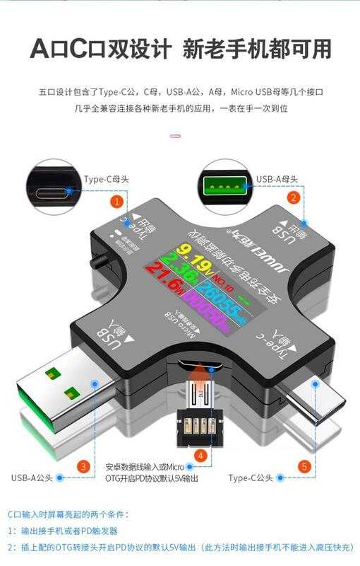 【kiho金紘】炬為 usb3.0 彩屏 Type-c USB 多功能電壓電流檢測器 附OTG頭