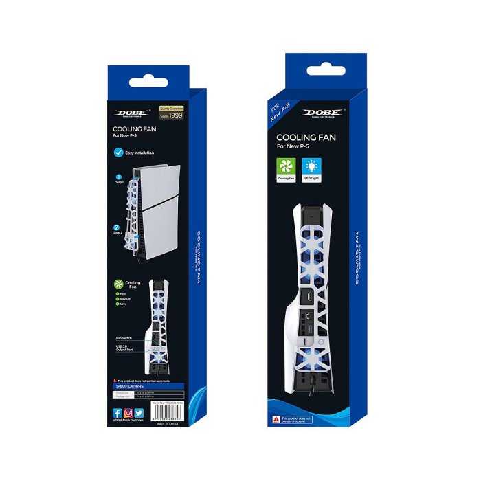 【kiho金紘】PS5 SLIM薄型主機專用DOBE光碟機版 數位版 USB3.0外掛科技冷光藍散熱風扇 開機啟動TP5