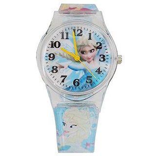 【迪士尼】冰雪奇緣膠帶兒童錶卡通錶-艾莎(藍)