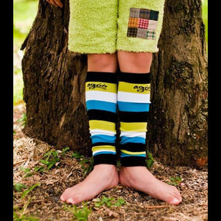 【加拿大Agoo】Leggings時尚閃亮襪套(藍綠條紋)