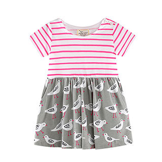 歐美春夏純棉兒童短袖洋裝-和平鴿