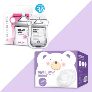 【韓國BAILEY貝睿】感溫母乳儲存袋(指孔型30入)+防溢乳墊(120入)