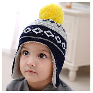 (kidwowo)歐美藏青幾何圖型保暖童帽