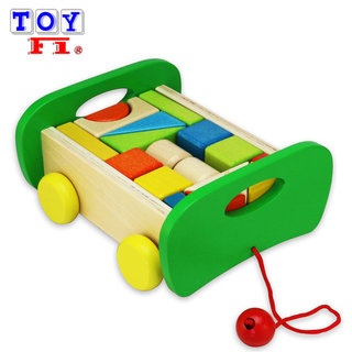 【Toy F1】木製17顆彩色積木小拖車