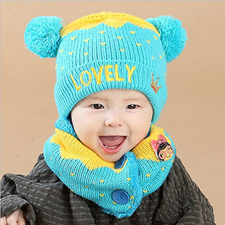 韓版冬季LOVELY雙球毛線保暖帽+圍脖2件組