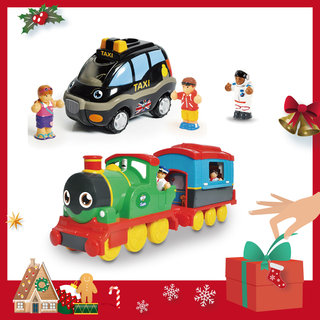 【聖誕派對包】英國驚奇玩具 WOW Toys 山姆蒸汽火車+倫敦計程車 泰德+小人偶