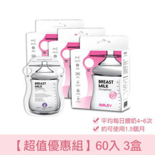 【韓國BAILEY貝睿】感溫母乳儲存袋-指孔型60入(3盒)