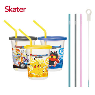 Skater日本製3入水杯(320ml)寶可夢+環保吸管組(3入附刷)