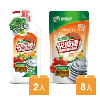 【快潔適】蔬果碗盤洗潔精-清新甜橙2瓶+8包補充包超值組