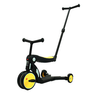 【BabyBabe】三合一平衡三輪車/滑步車/滑板車- 黃色 ( 附推把 )
