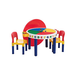 《孩子國》圓形兒童積木桌椅組(1桌2椅)~加贈100顆小積木哦！