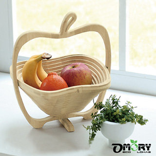 【OMORY】蘋果造型竹製可折疊小物/收納/水果籃