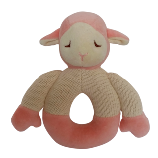 美國【MyNatural】有機棉晚安系列固齒器手搖鈴-Pink Lamb粉紅小羊