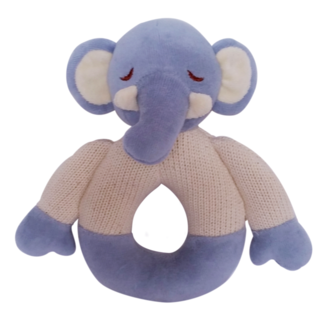 美國【MyNatural】有機棉晚安系列固齒器手搖鈴-Blue Elephant粉藍小象