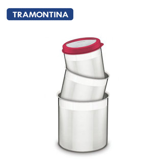 【TRAMONTINA】不鏽鋼儲物密封罐3件組（紅色）