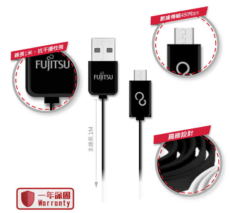 FUJITSU 富士通 UM100 MICRO USB傳輸充電線-1M [富廉網]