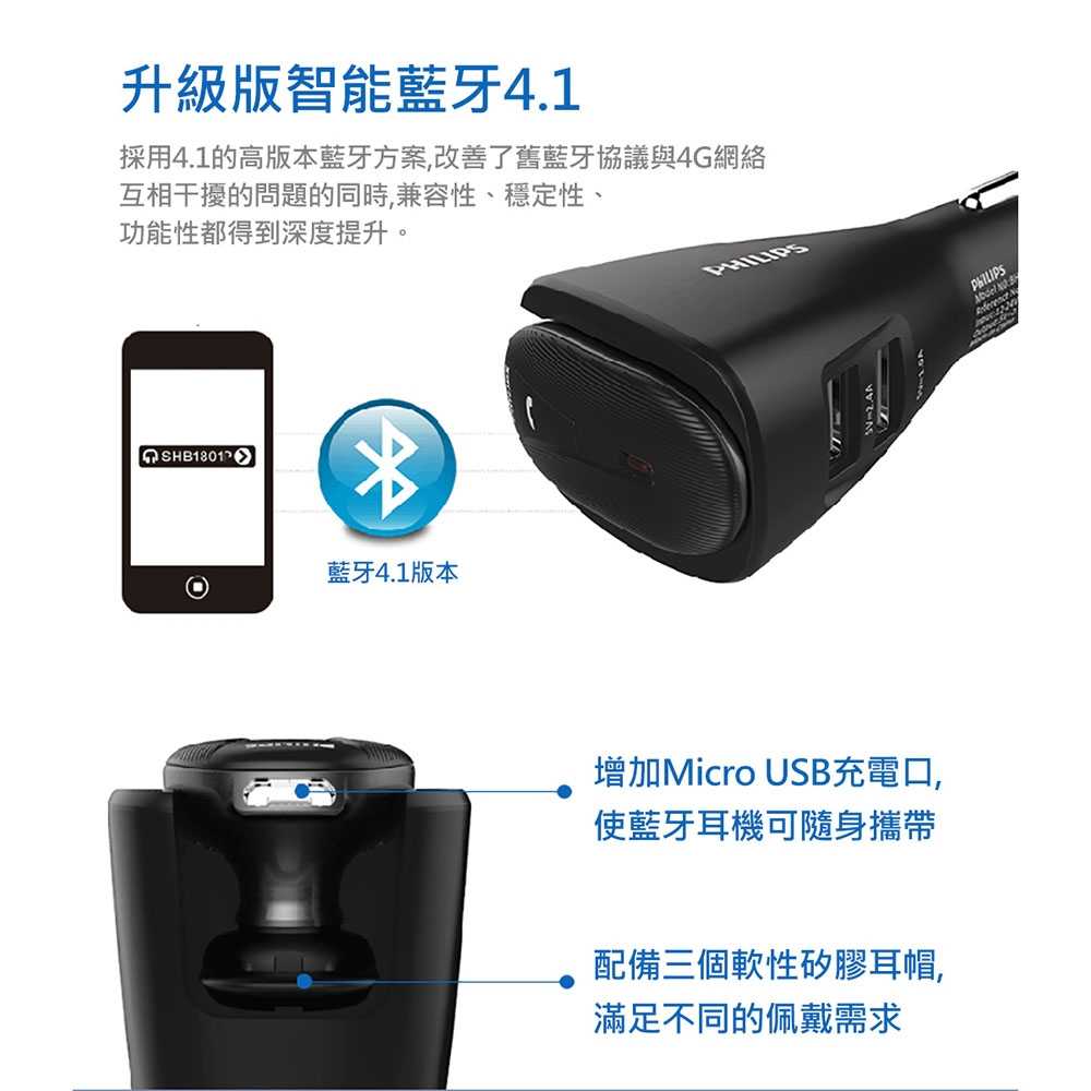 PHILIPS 車載藍牙耳麥 SHB1801P [富廉網]