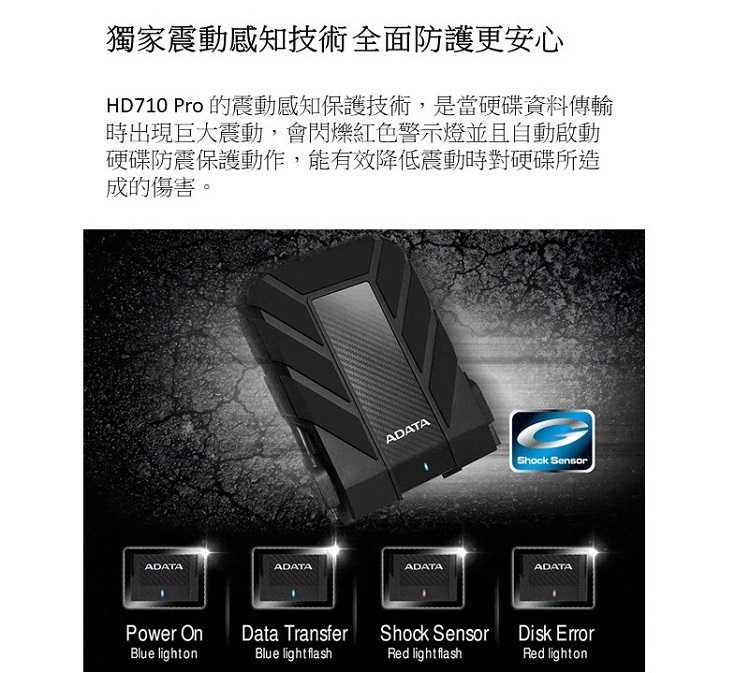 ADATA HD710 PRO 4TB 黑色外接式硬碟 IP68 防水防塵 軍規