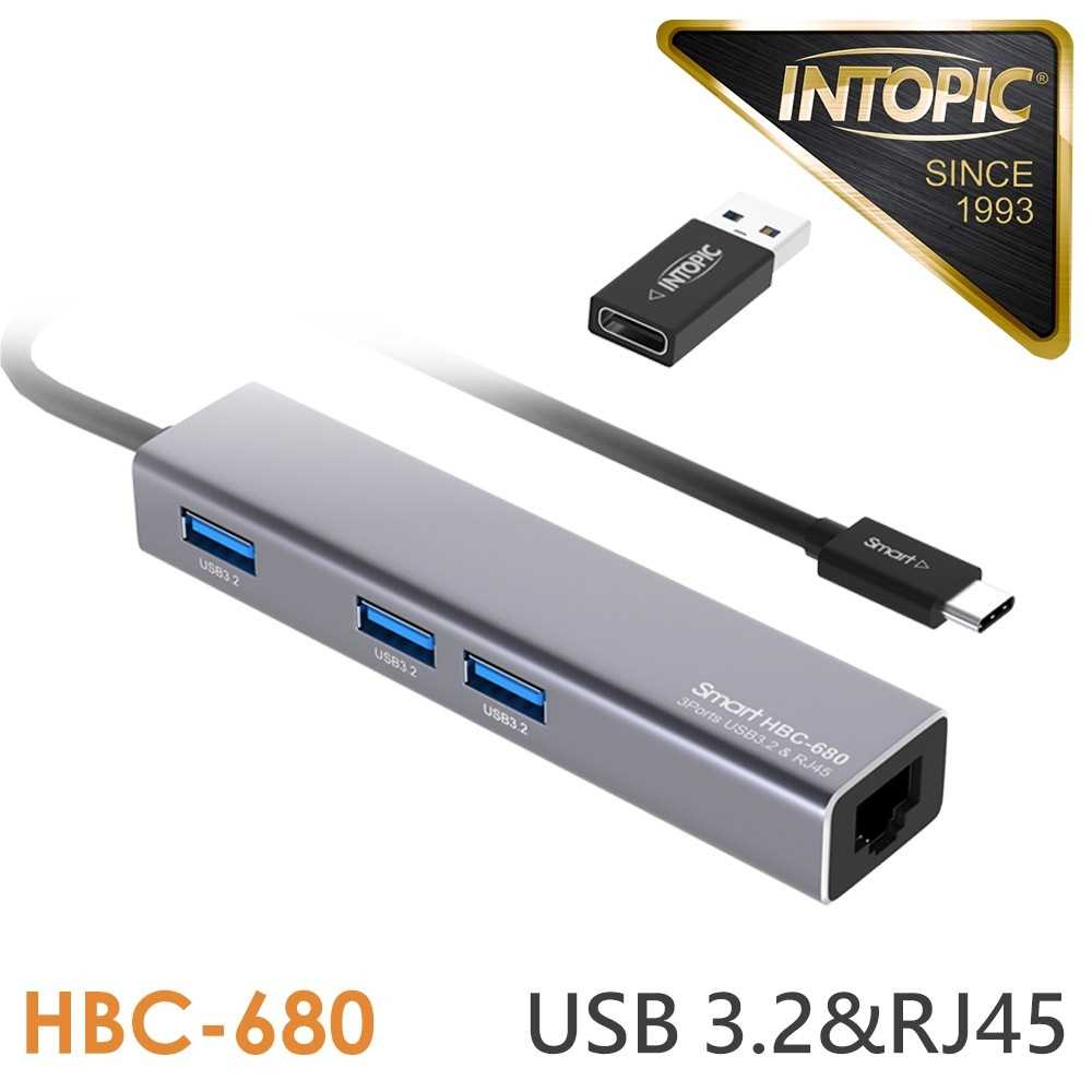 INTOPIC USB3.2&RJ45鋁合金集線器 HBC-680