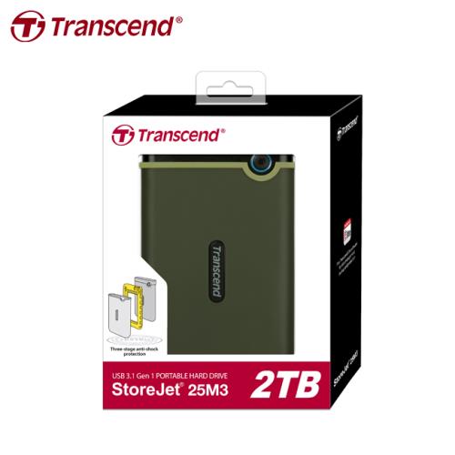 Transcend 創見 StoreJet 25M3 2TB 軍規防震 2.5吋行動硬碟-軍綠色 TS2TSJ25M3G
