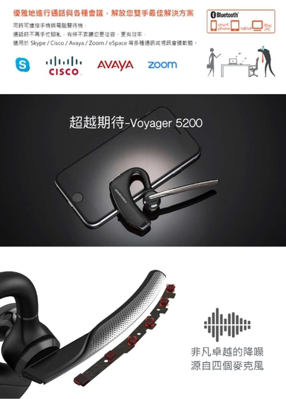 Poly Plantronics繽特力 Voyager 5200 頂級高階藍牙耳機