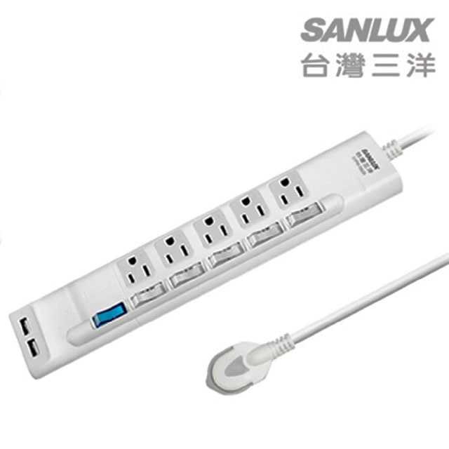 三洋 SANLUX SYPW-3562A 3孔5座6切2USB 電源延長線 1.8M 富廉網