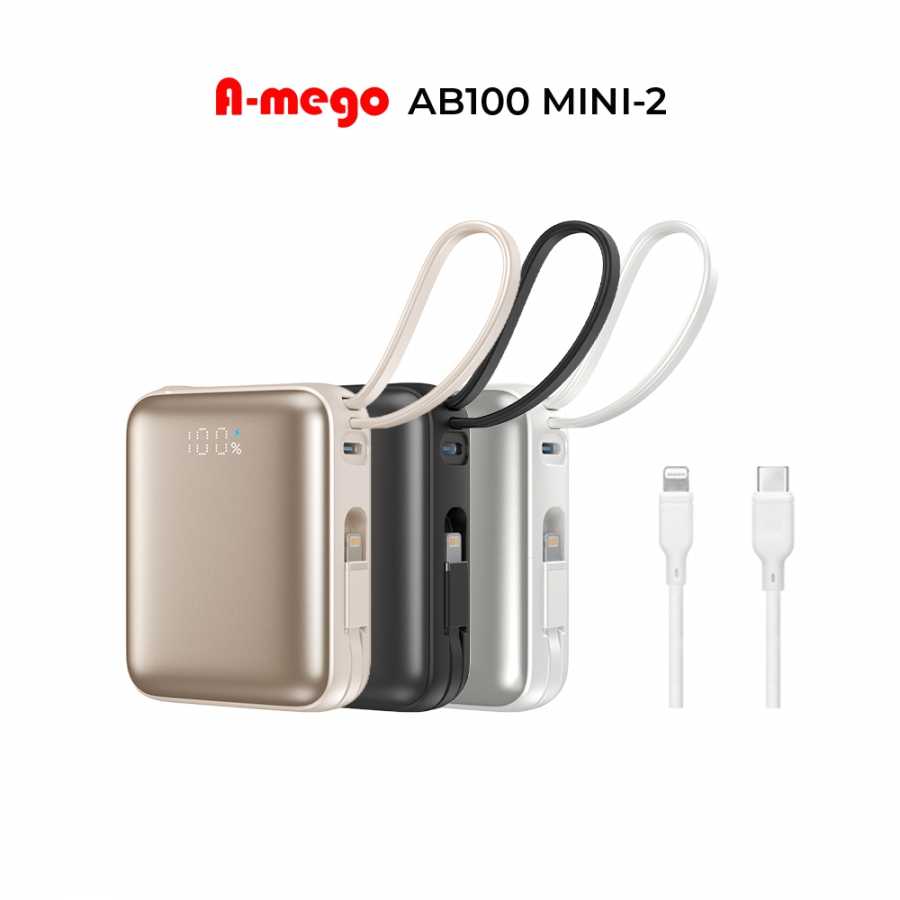 A-mego AB100 MINI-2 10000mAh 22.5W 超輕巧自帶雙線行動電源 [富廉網]