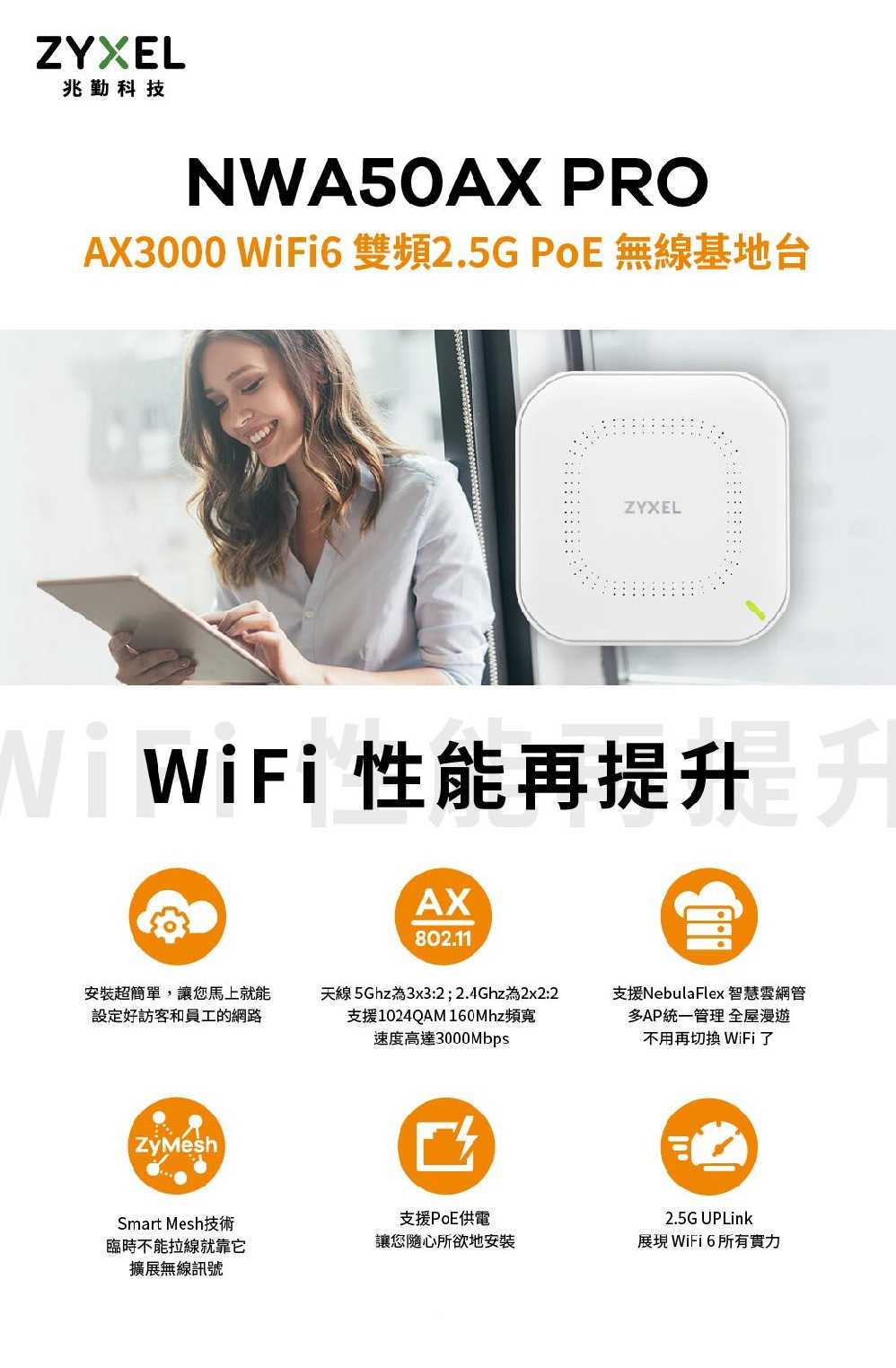 ZYXEL 合勤 NWA50AX PRO AX3000 WiFi 6 雙頻 NebulaFlex無線網基地台 [富廉網]