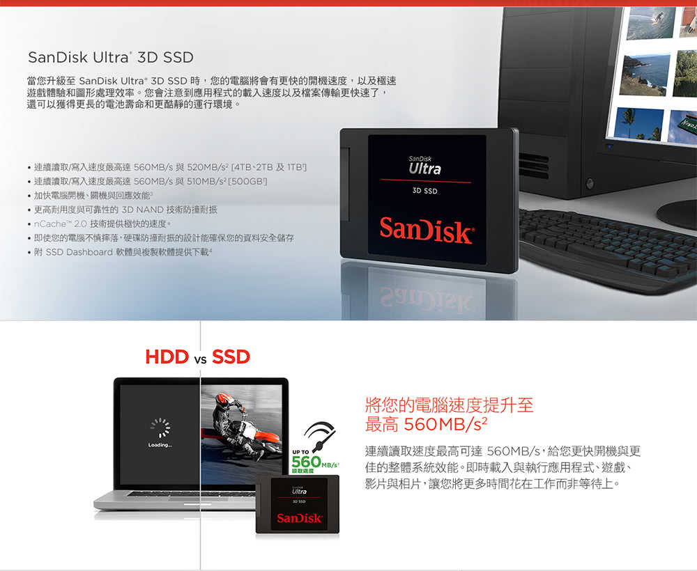 SanDisk Ultra 3D SSD 1TB 2.5吋 固態硬碟 SR560/SW520MB/s SSD [富廉網]