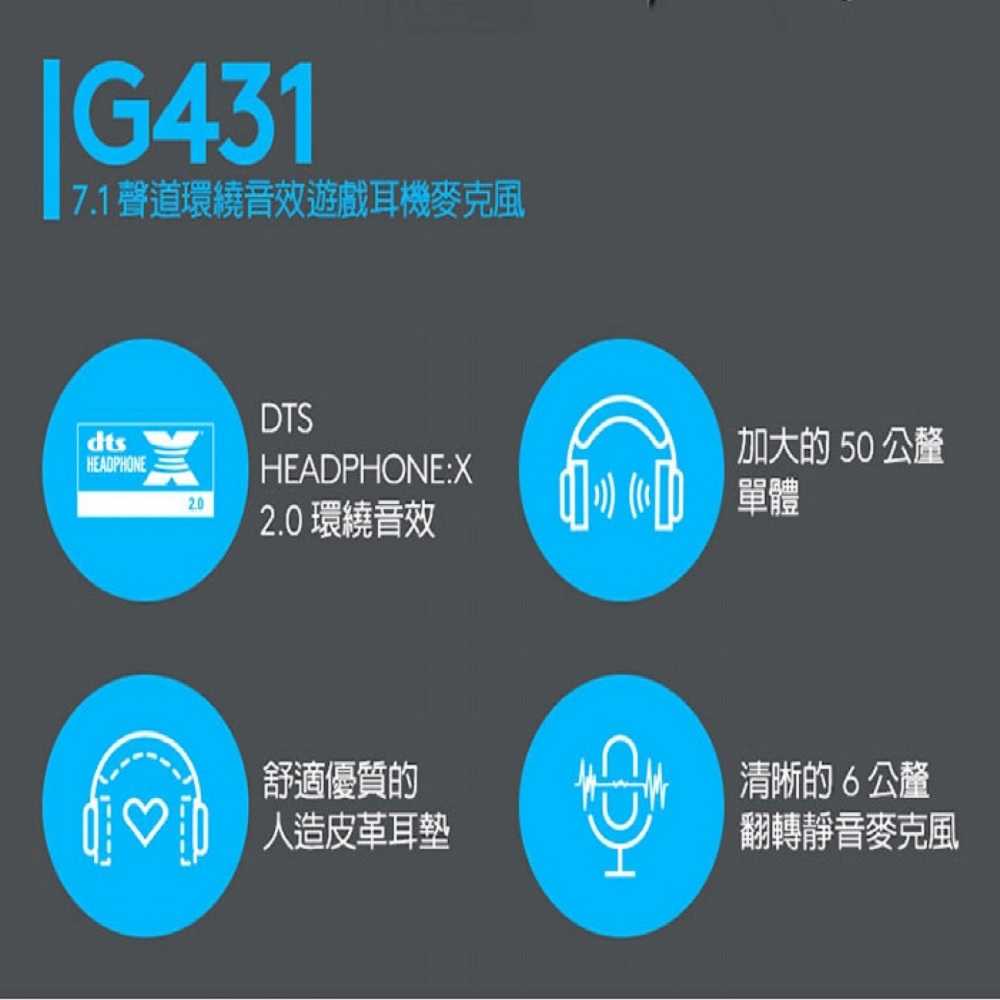 Logitech 羅技 G431 7.1 聲道 環繞音效 電競耳機麥克風 [富廉網]