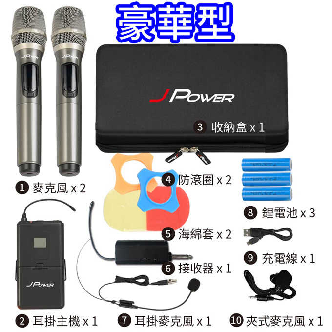 J-POWER 杰強 JP-UHF-888(鐵灰) 震天雷 無線麥克風-豪華型 [富廉網]