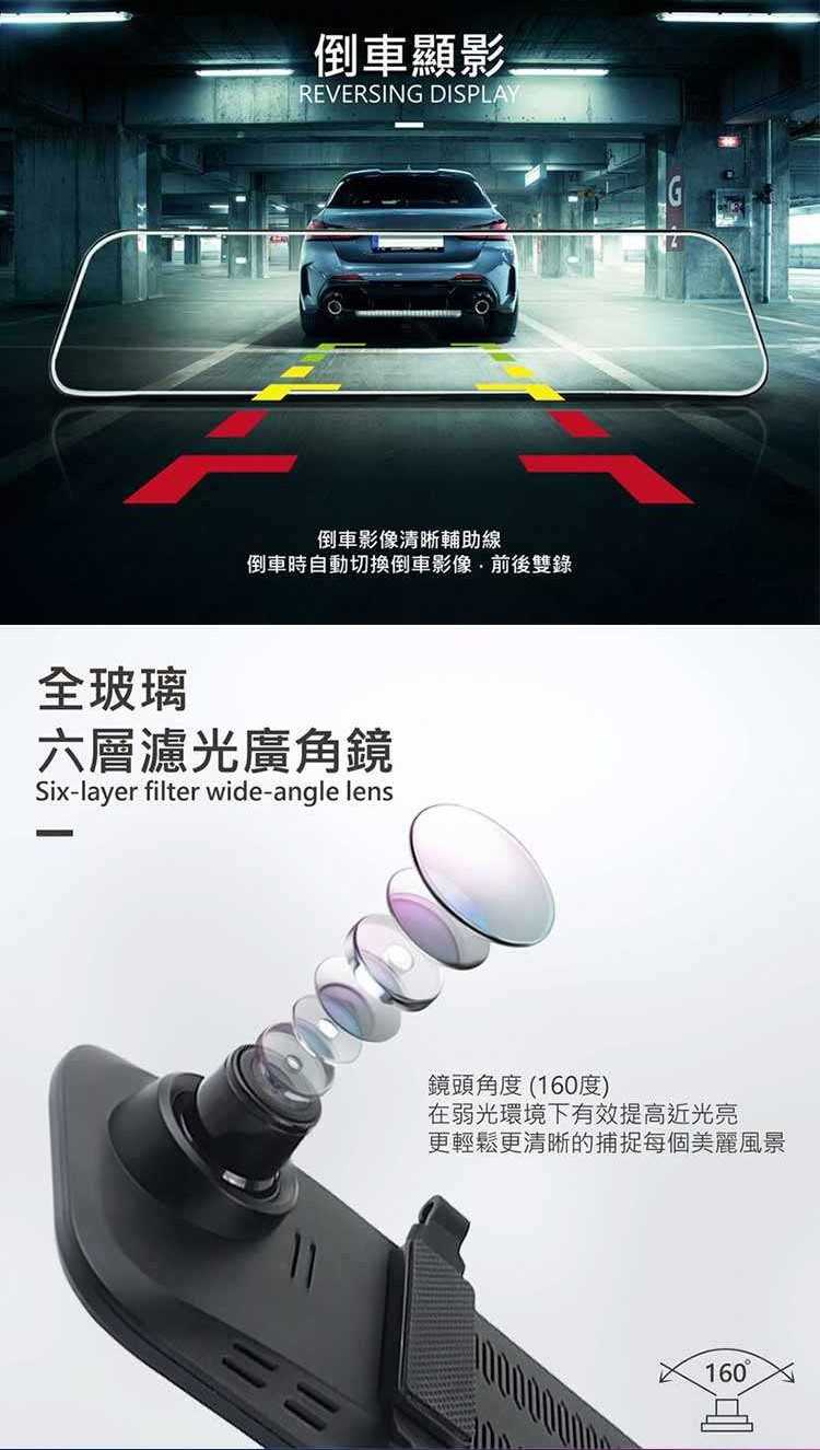 CORAL AE2  10吋螢幕 後視鏡型 前後雙鏡頭 觸控行車紀錄器 GPS測速提醒 附32G-富廉網