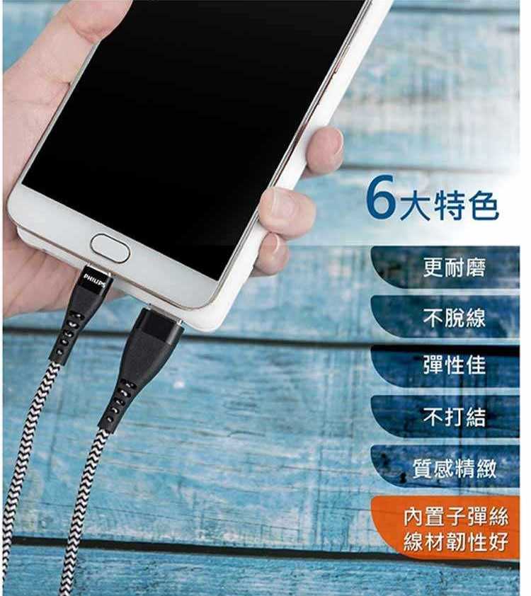 PHILIPS 飛利浦 Micro USB 防彈絲傳輸充電線 1.25M DLC4545U-富廉網