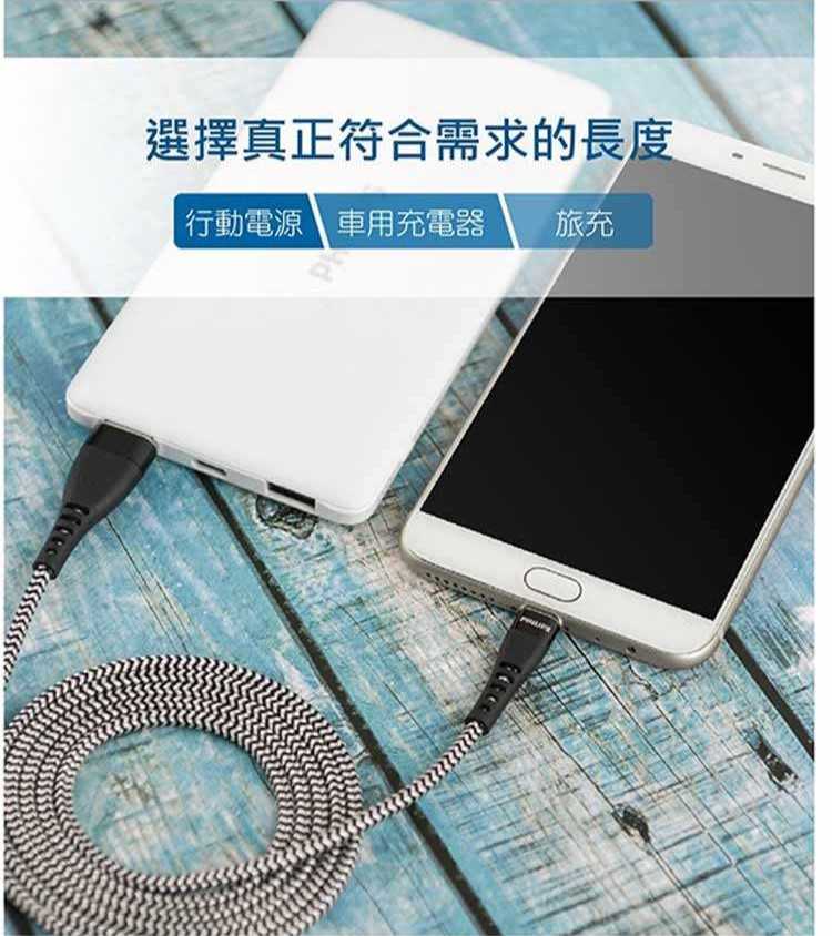 PHILIPS 飛利浦 Micro USB 防彈絲傳輸充電線 1.25M DLC4545U-富廉網