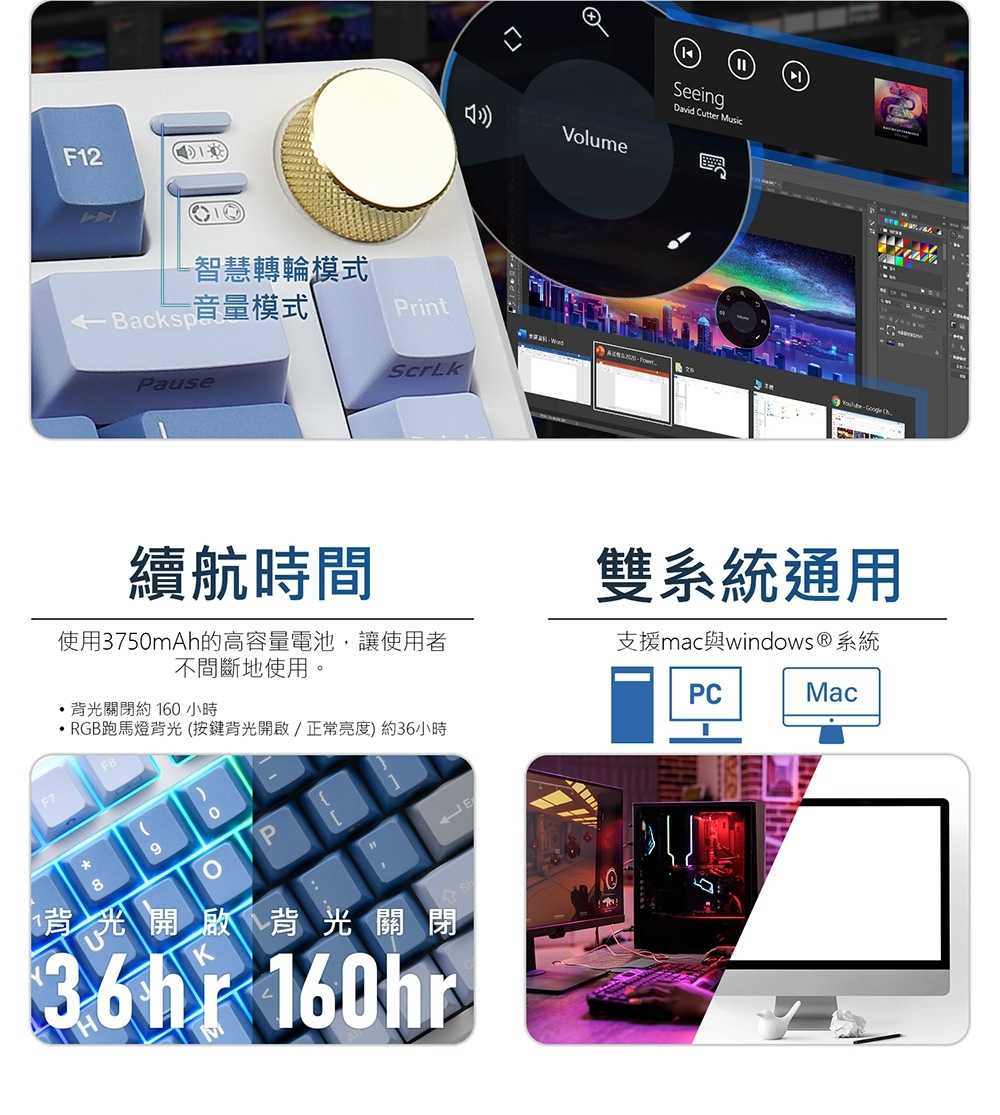 i-Rocks K103R 機械式鍵盤-RGB背光-極光藍/宇治金時/薰衣紫