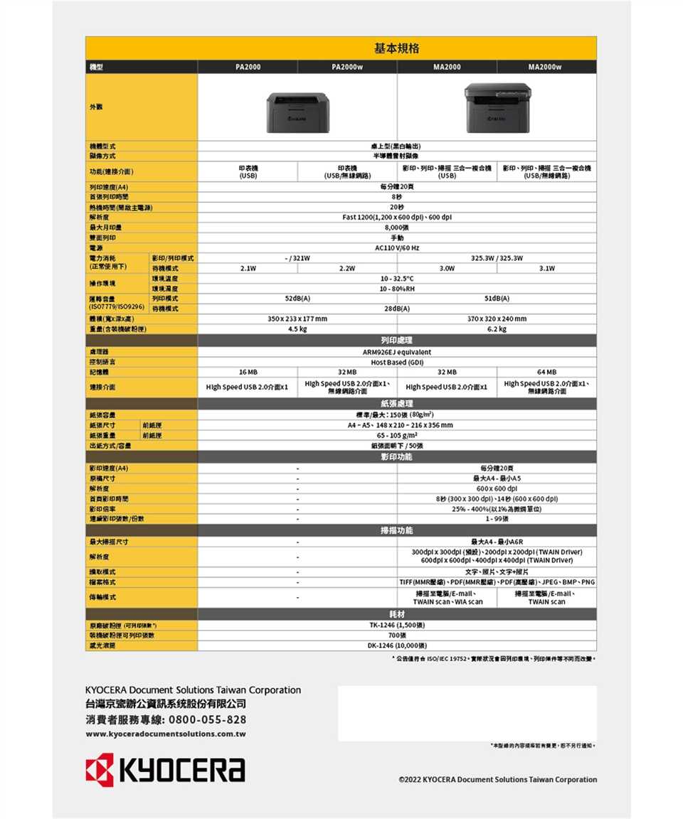 KYOCERA 京瓷 PA2000 黑白雷射印表機 [富廉網]