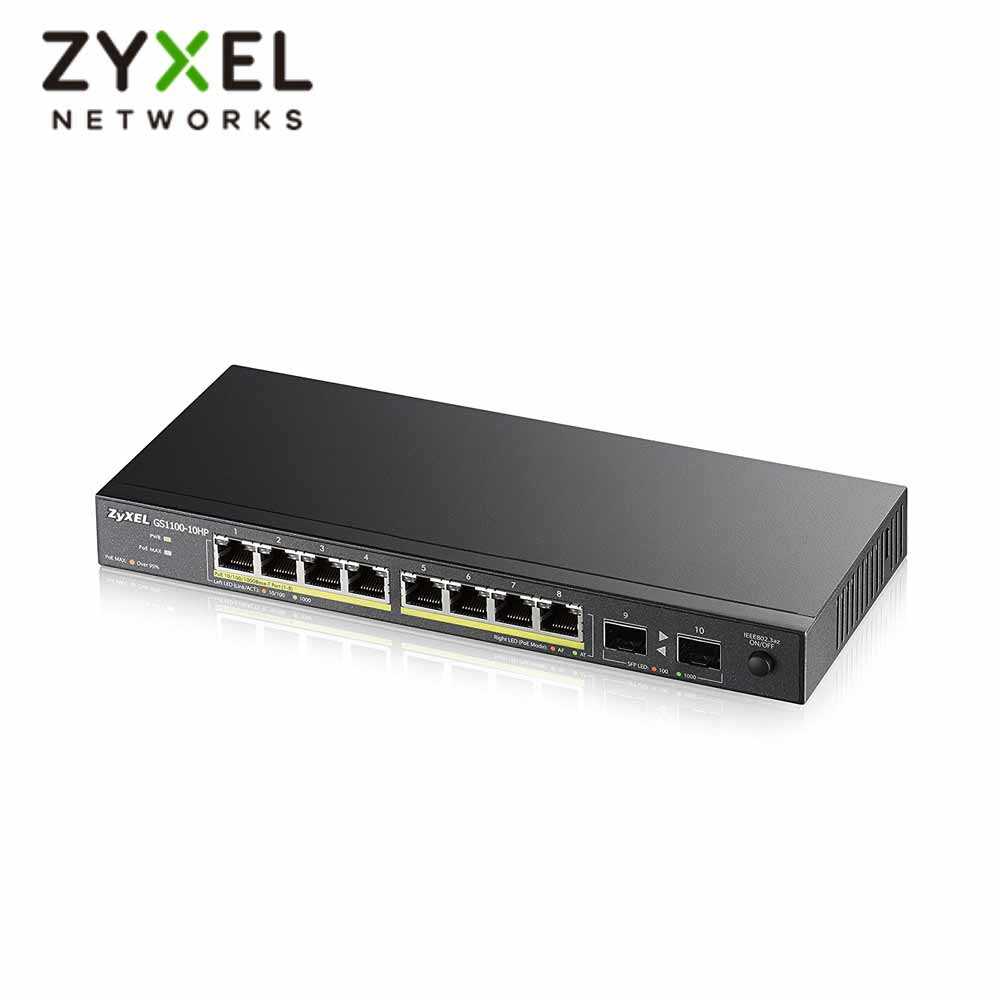 Zyxel合勤 GS1100-10HP 無網管型8埠Gigabit+2埠SFP光纖PoE交換器(金屬殼)-富廉網