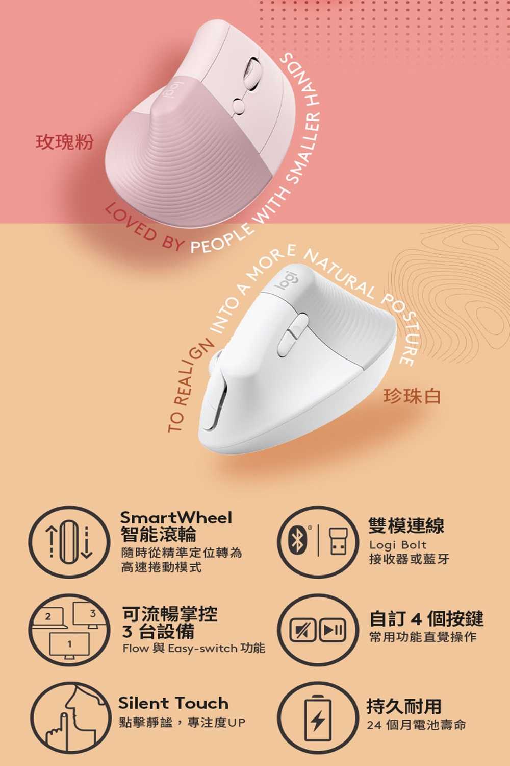 羅技 Lift 人體工學垂直滑鼠 [富廉網]