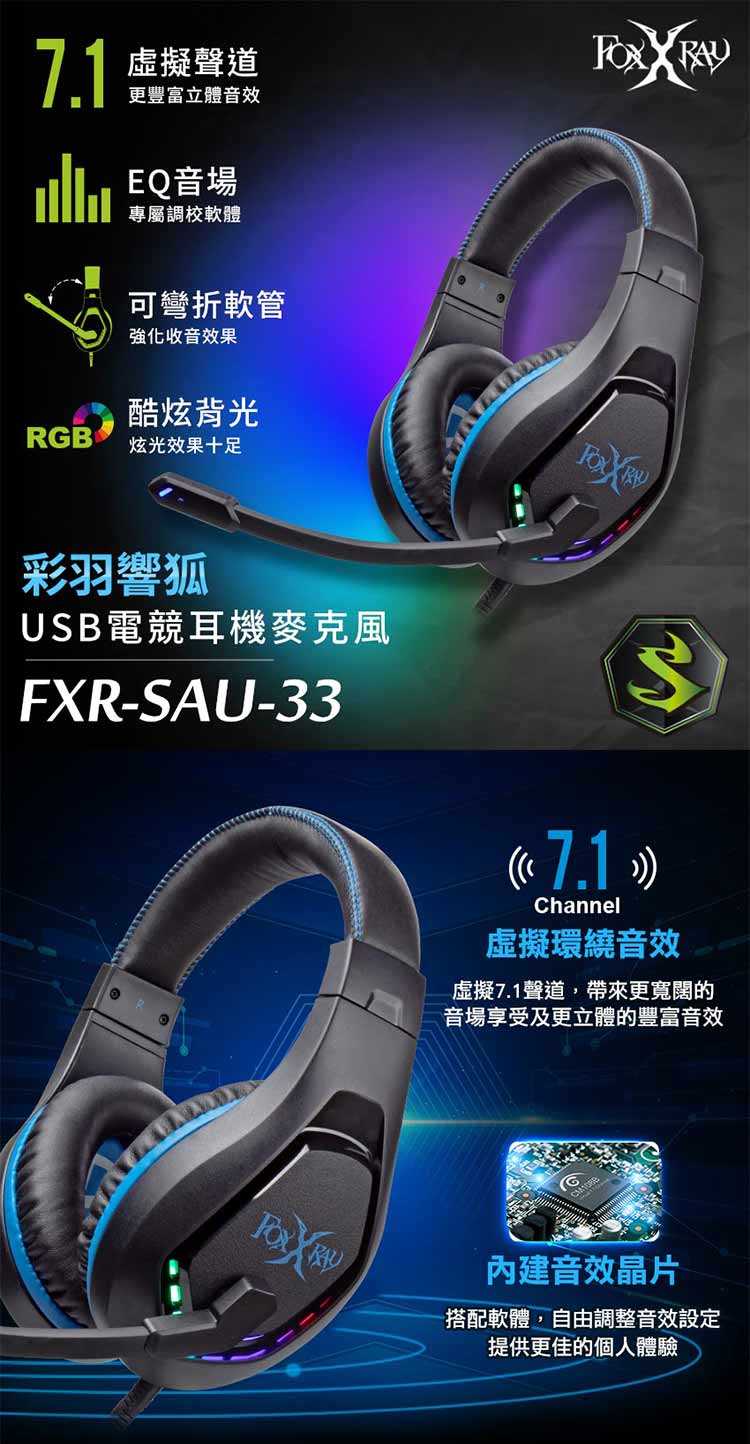 FOXXRAY FXR-SAU-33 彩羽響狐USB電競全罩式耳機麥克風-富廉網