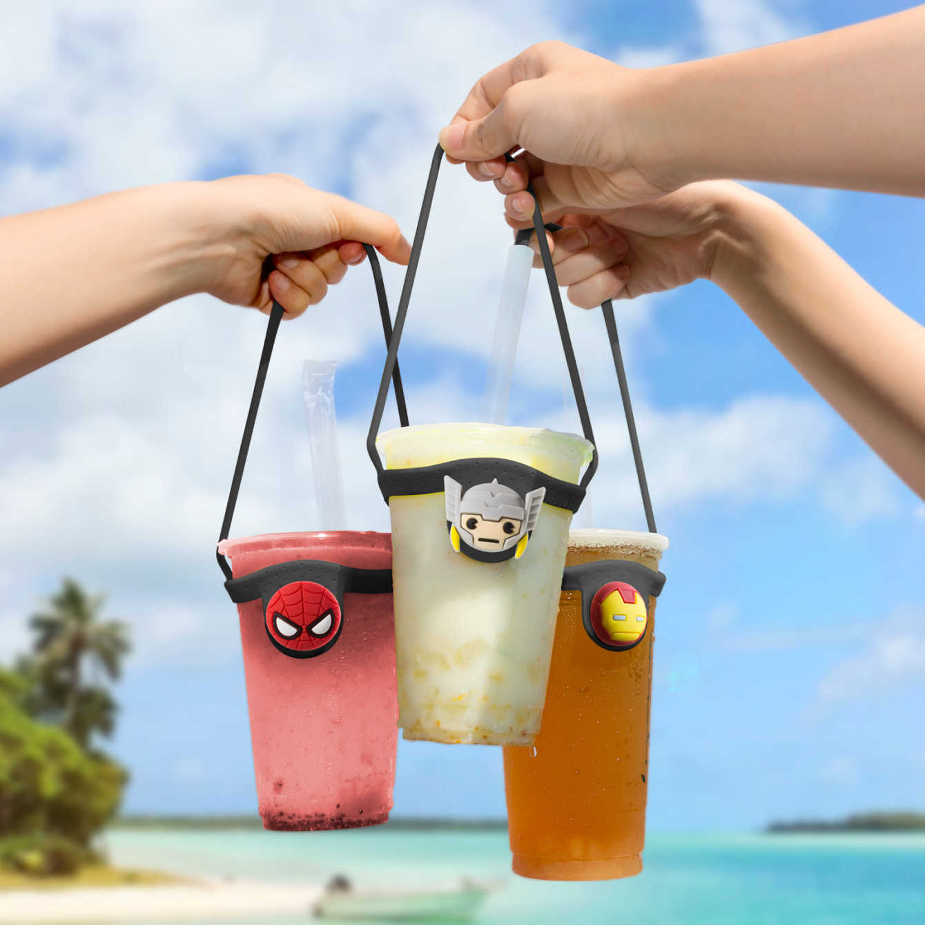 隨機投放：旅遊達人都買這個_【Bone】漫威環保杯綁 飲料提袋 - 美國隊長 / 鋼鐵人 / 蜘蛛人 / 索爾 /漫威款